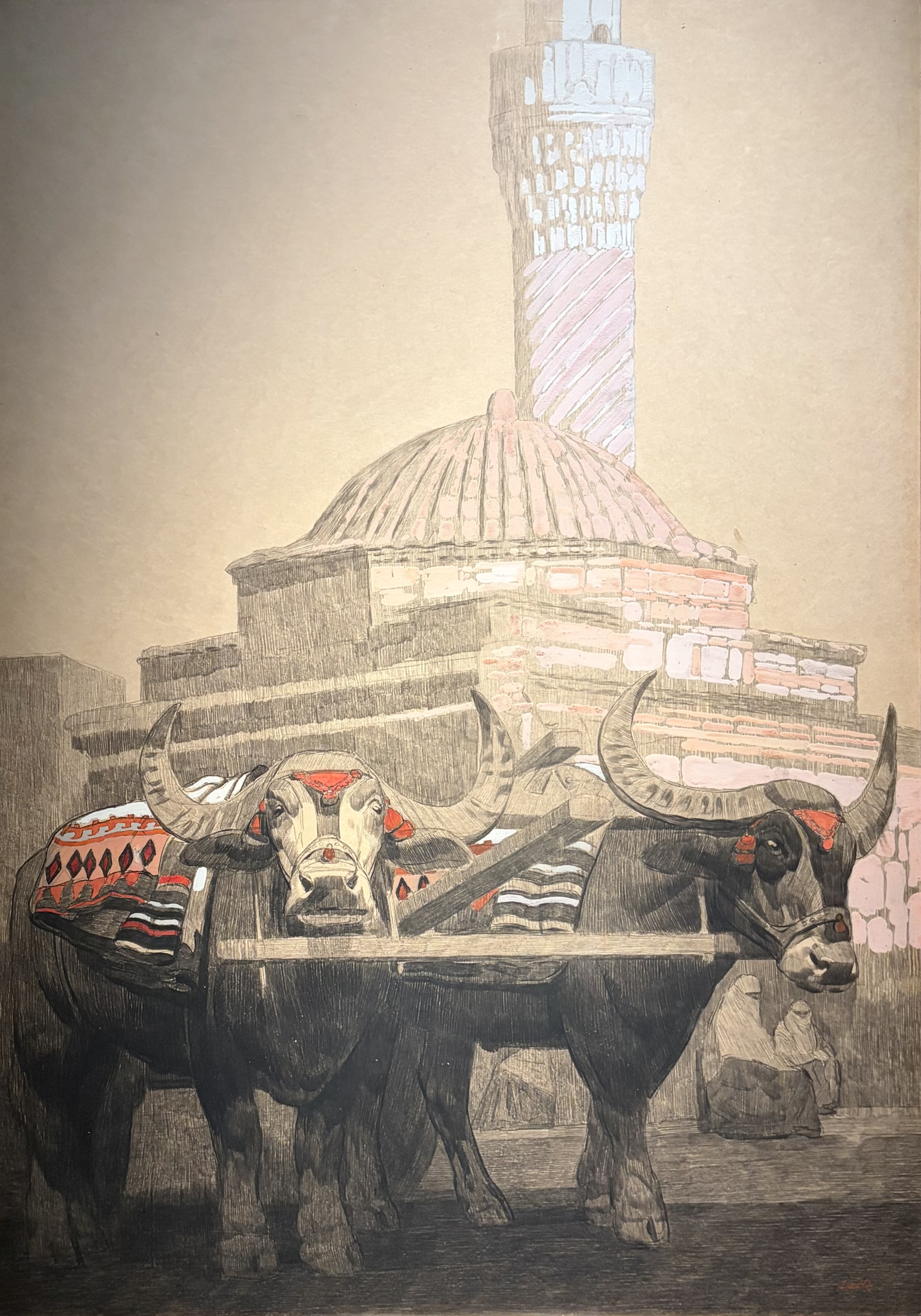 Attelage de buffles devant un minaret, C 1917